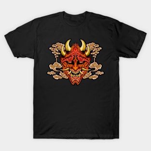 oni mask red girl with clouds behind T-Shirt